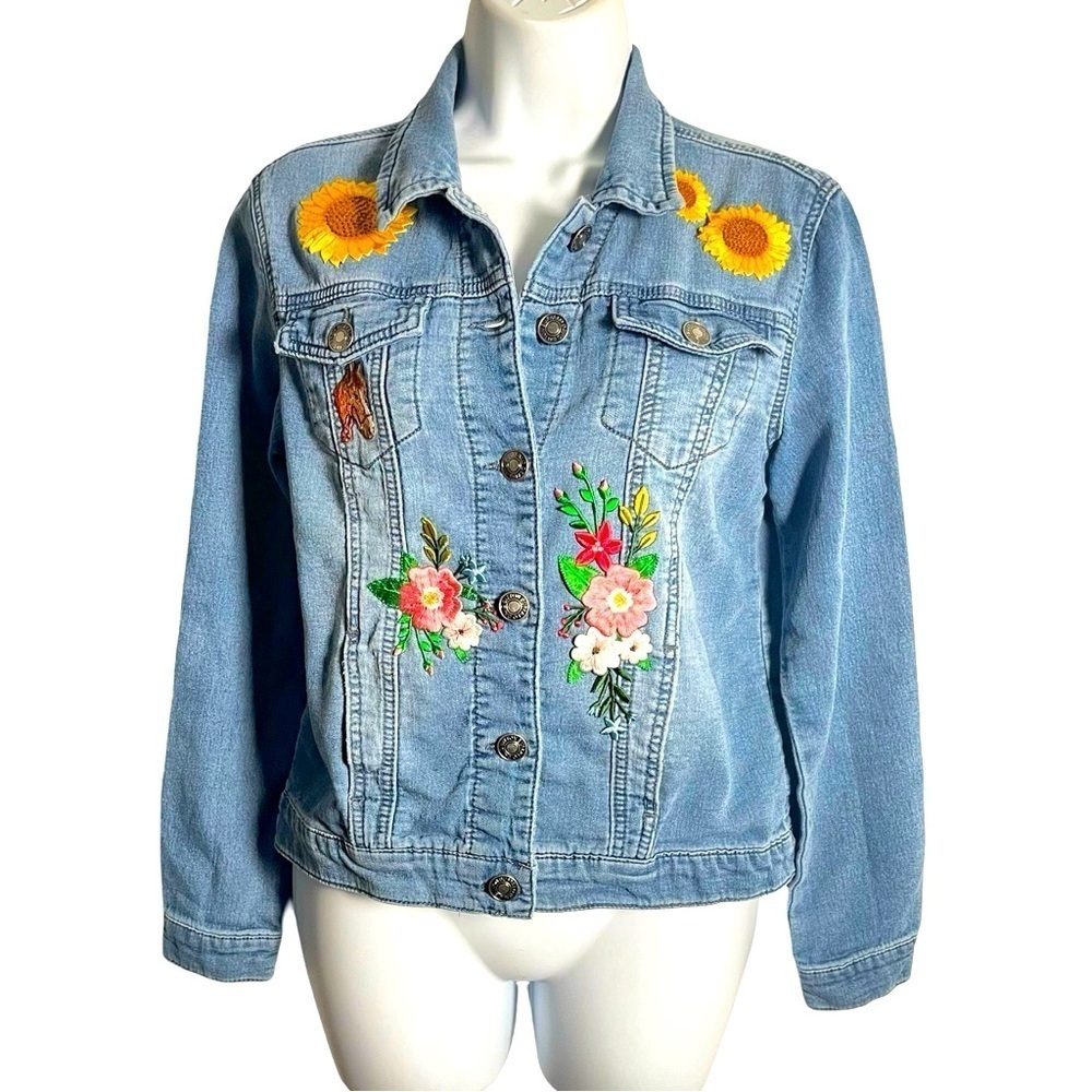 Buffalo David Britton Denim Jean Jacket Floral Size SP